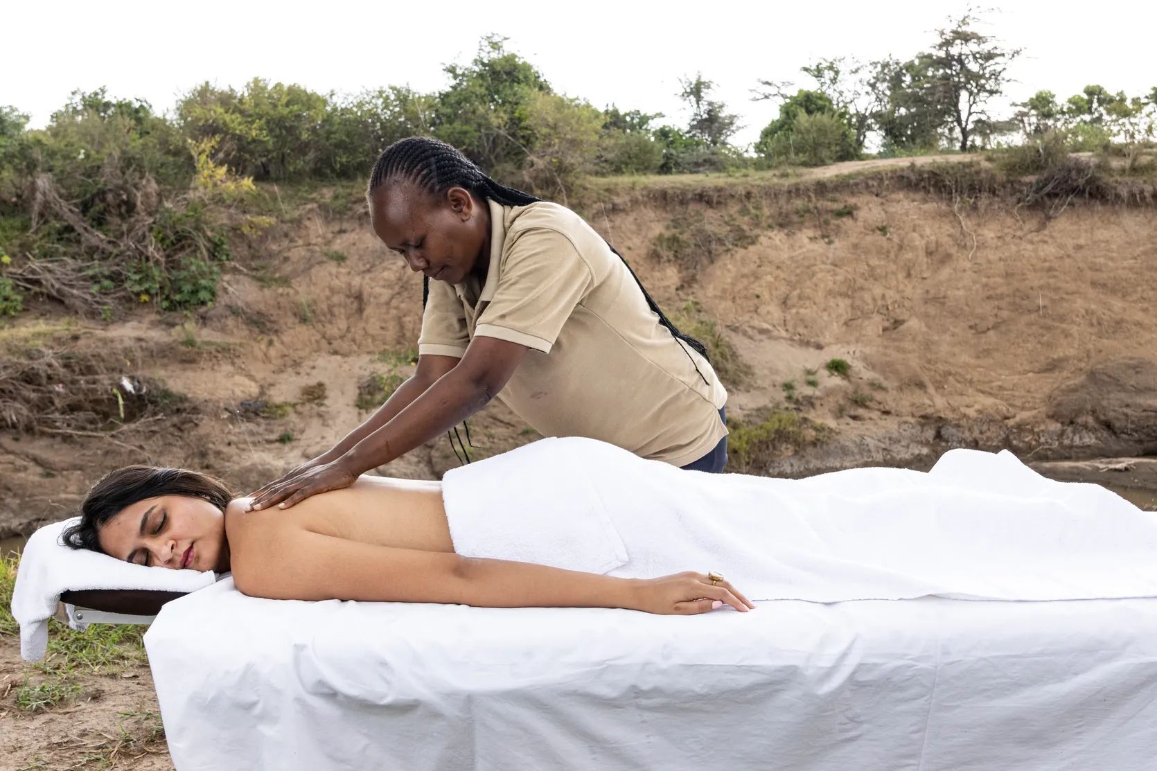 A riverside massage in the Masai Mara