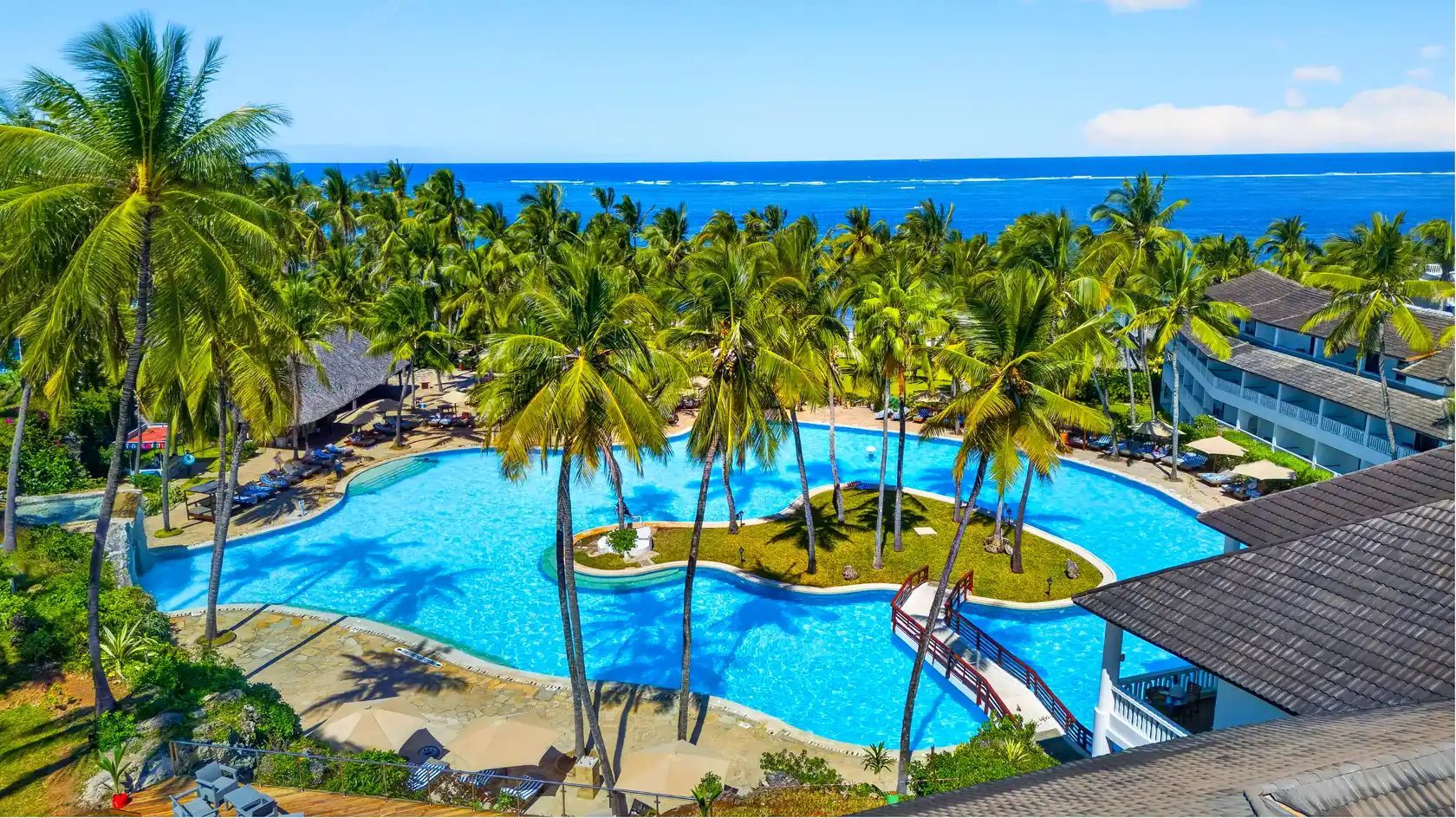 Palms, pools and the Indian Ocean at PrideInn on the Kenyan coast